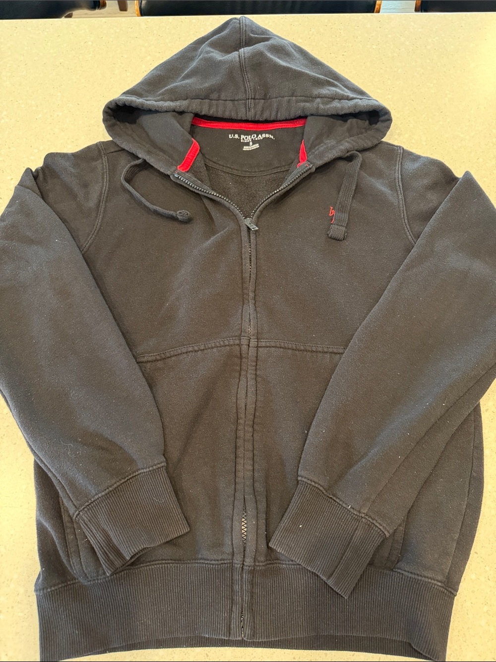 U.S. Polo Assn. Black Zip-Up Hoodie with Red Accent